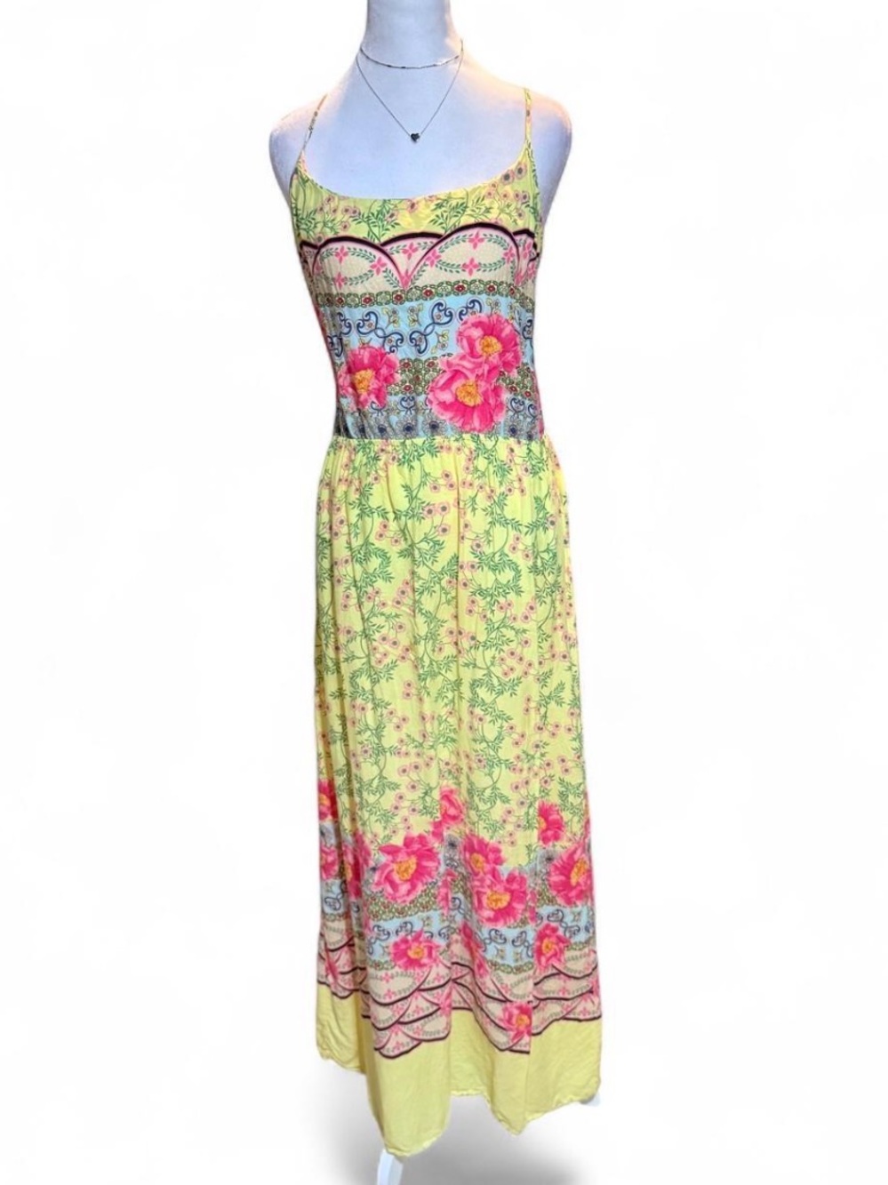 FARM Rio Beauty Scarf Maxi Dress Yellow Pink Size medium